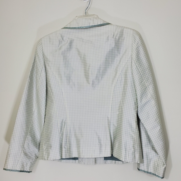 Noviello-Bloom Green/White Checked 100% Silk Vintage Jacket, Size 10. - Picture 2 of 16